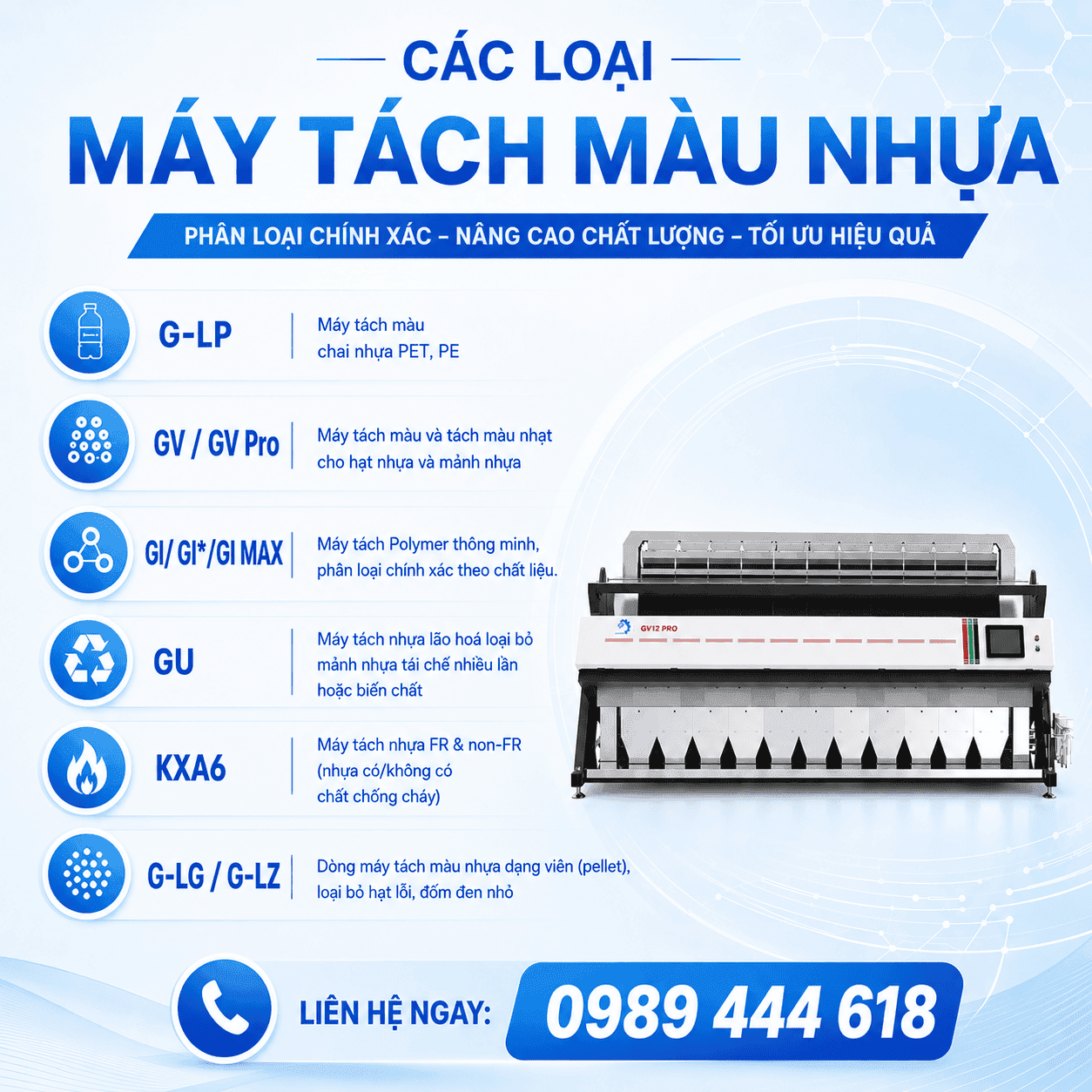 Các loại máy tách màu nhựa Bảo Chiến