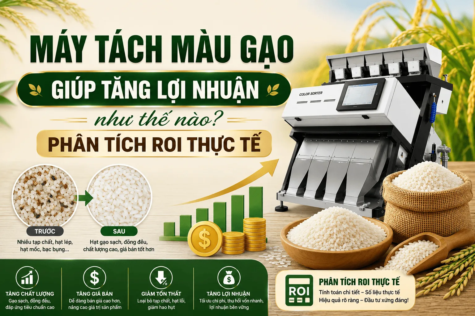 máy tách màu gạo giúp tăng lợi nhuận như thế nào, phân tích ROI thực tế (1)
