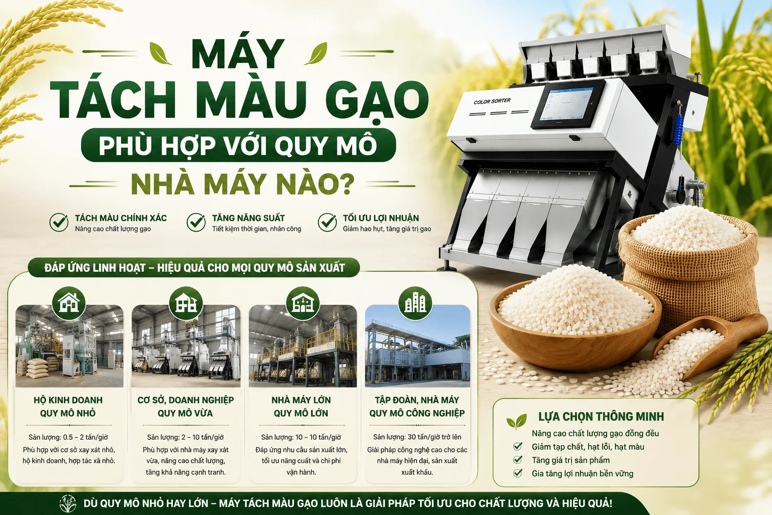 máy tách màu gạo phù hợp với quy mô nhà máy nào (1)